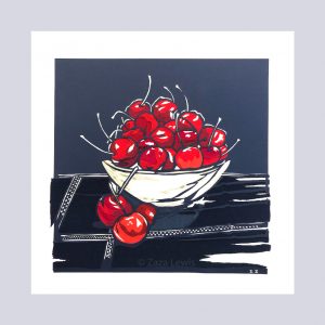 Cherries and Linen Tablecloth